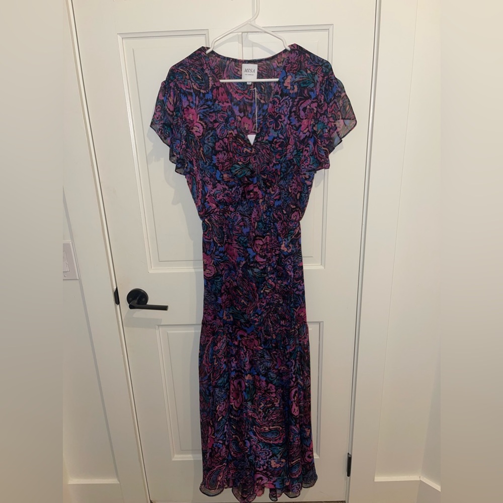 MISA - Colette High-Low Floral Chiffon Dress (Flora Electric)